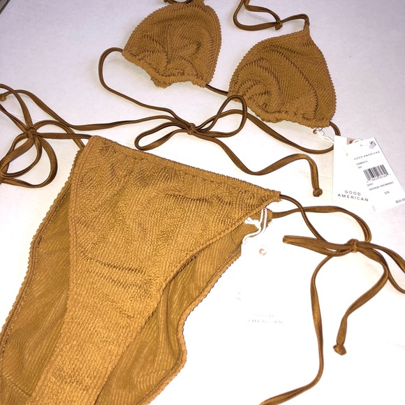 Good American Tiny Ties Bikini Top Swimsuit in Bronze - Size 5/6 XXL- NWT set - Picture 6 of 16